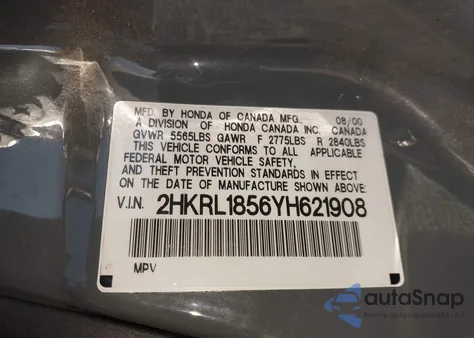2000 Honda Odyssey Lx z USA, uszkodzony, nr VIN 2HKRL1856YH621908